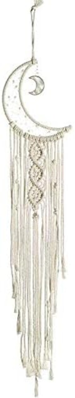 Dream Catcher with Handmade Moon & Star Design – Boho Macramé Wall Hanging in White, Woven Cotton Décor for Home, Ornament, or Gift Craft
